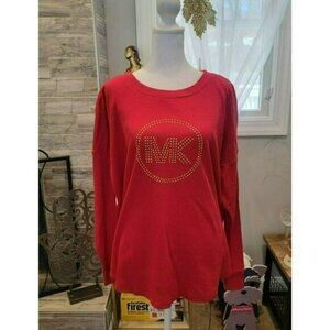 Michael Michael Kors Women's Rhinestone-Logo Waffle-Knit Top - Crimson, NWT SZ L